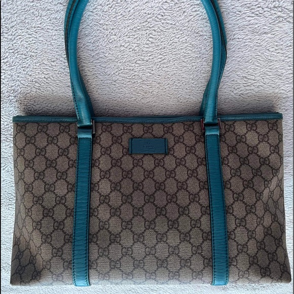 AUTHENTIC GUCCI BLUE COATED LEATHER Gg SUPREME TOTE BAG - Picture 1 of 16